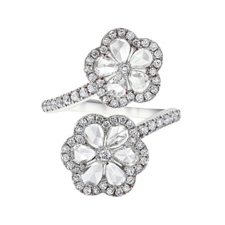 Eternal Jardin Rose Cut Diamond Pear Double Flower Ring 3 White Gold  by Logan Hollowell Jewelry
