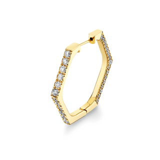 French Pave Diamond Hex Hoops Yellow Gold Single Left  by Logan Hollowell Jewelry