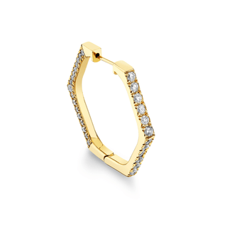 French Pave Diamond Hex Hoops Yellow Gold Single Right  by Logan Hollowell Jewelry