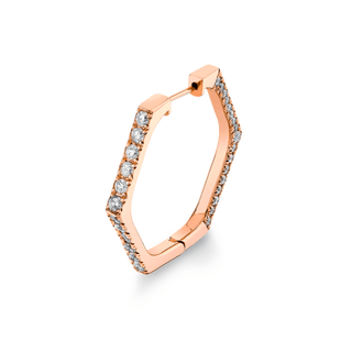 French Pave Diamond Hex Hoops Rose Gold Single Left  by Logan Hollowell Jewelry