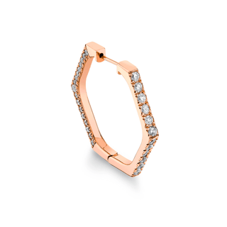 French Pave Diamond Hex Hoops Rose Gold Single Right  by Logan Hollowell Jewelry
