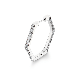 French Pave Diamond Hex Hoops White Gold Single Left  by Logan Hollowell Jewelry