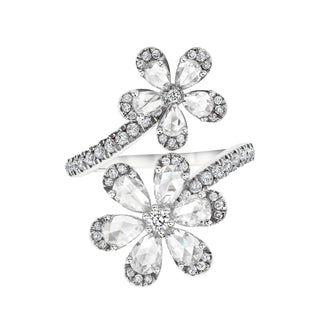 Eternal Jardin Rose Cut Diamond Double Flower Ring 3 White Gold  by Logan Hollowell Jewelry