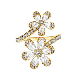 Eternal Jardin Rose Cut Diamond Double Flower Ring 3 Yellow Gold  by Logan Hollowell Jewelry