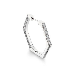 French Pave Diamond Hex Hoops White Gold Single Right  by Logan Hollowell Jewelry