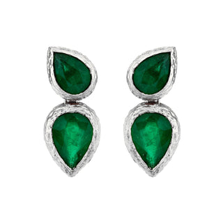 Queen Double Water Drop Emerald Pear Studs White Gold   by Logan Hollowell Jewelry