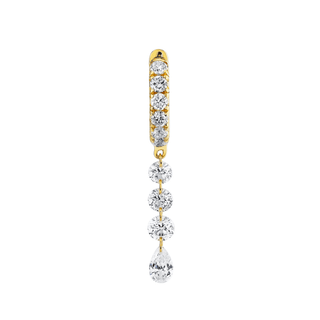 French Pave Diamond Huggies with Mini Eau de Rose Diamond Drops Yellow Gold Single  by Logan Hollowell Jewelry