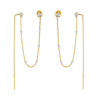 Eau de Rose Brilliant Cut Diamond Thread Earrings Yellow Gold Pair  by Logan Hollowell Jewelry
