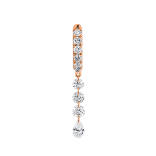French Pave Diamond Huggies with Mini Eau de Rose Diamond Drops Rose Gold Single  by Logan Hollowell Jewelry