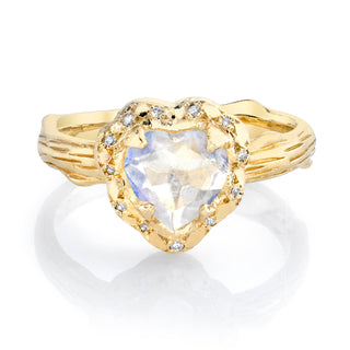 Atlantis Heart Moonstone Ring with Sprinkled Diamonds 4 Yellow Gold  by Logan Hollowell Jewelry