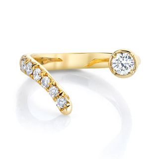 French Pave Tusk Ring with Round Diamond 2 Yellow Gold  by Logan Hollowell Jewelry