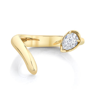 Solid Tusk Ring with Diamond Pear 2 Yellow Gold  by Logan Hollowell Jewelry