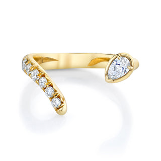 French Pave Tusk Ring with Diamond Pear 2 Yellow Gold  by Logan Hollowell Jewelry