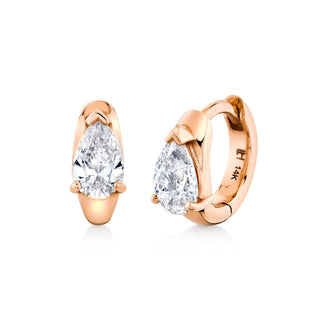 Water Drop Diamond Pear Huggies Rose Gold Pair  by Logan Hollowell Jewelry