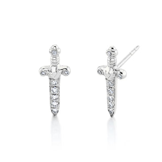 Pave Diamond Dagger Studs Pair White Gold  by Logan Hollowell Jewelry