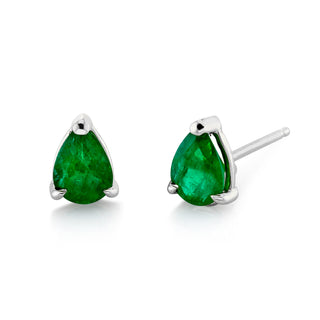 Water Drop Emerald Studs White Gold Pair  by Logan Hollowell Jewelry