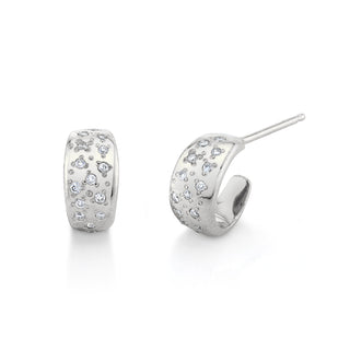 Mini Gold Hoop Studs with Sprinkled Diamonds White Gold Pair  by Logan Hollowell Jewelry