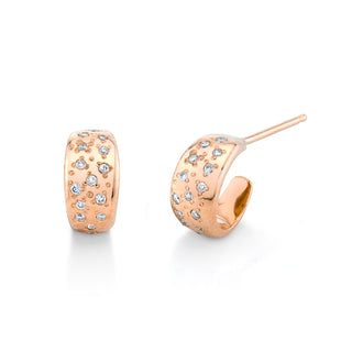 Mini Gold Hoop Studs with Sprinkled Diamonds Rose Gold Pair  by Logan Hollowell Jewelry
