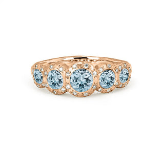 Queen 5 Aquamarine Band with Sprinkled Diamonds 4 Rose Gold  by Logan Hollowell Jewelry