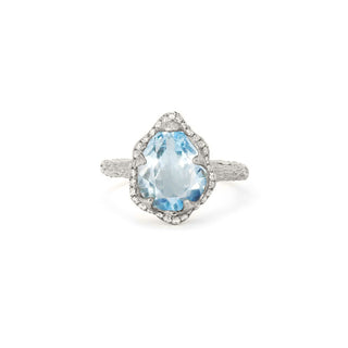 Baby Queen Water Drop Aquamarine Ring with Full Pavé Diamond Halo 4 White Gold  by Logan Hollowell Jewelry