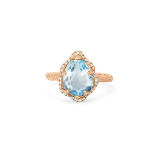 Baby Queen Water Drop Aquamarine Ring with Full Pavé Diamond Halo 4 Rose Gold  by Logan Hollowell Jewelry