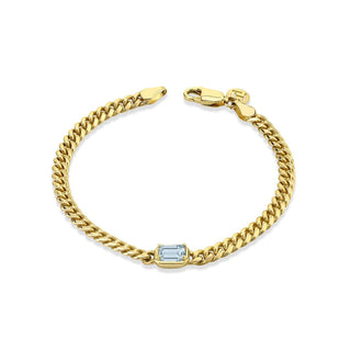 Queen Emerald Cut Aquamarine Cuban Bracelet 6.5" Yellow Gold  by Logan Hollowell Jewelry