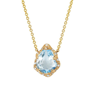 Baby Queen Water Drop Aquamarine Necklace with Sprinkled Diamonds Yellow Gold   by Logan Hollowell Jewelry