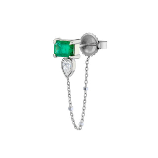 Emerald Diamond Pear Water Drop Twinkle Earring Single White Gold  by Logan Hollowell Jewelry