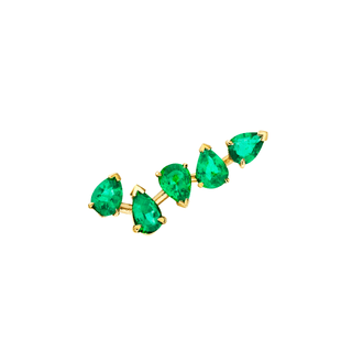 18k Reverse Water Drop 5 Emerald Earrings Yellow Gold Single Left  by Logan Hollowell Jewelry