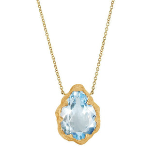 Queen Water Drop Aquamarine Solitaire Necklace Necklace Yellow Gold  by Logan Hollowell Jewelry