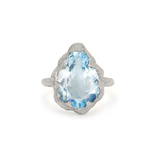 Queen Water Drop Aquamarine Solitaire Ring 4 White Gold  by Logan Hollowell Jewelry