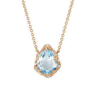 Baby Queen Water Drop Aquamarine Necklace with Sprinkled Diamonds Rose Gold   by Logan Hollowell Jewelry