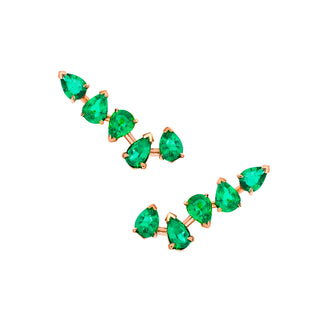 18k Baby Reverse Water Drop 5 Emerald Earrings Rose Gold Pair  by Logan Hollowell Jewelry