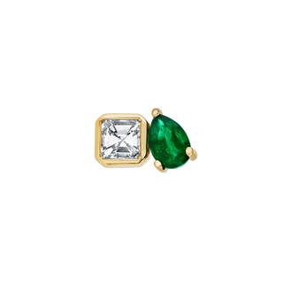 Lovers Duet Diamond & Emerald Studs Yellow Gold Single Earring  by Logan Hollowell Jewelry