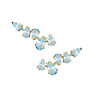 Reverse Water Drop 5 Aquamarine Earrings Yellow Gold Pair  by Logan Hollowell Jewelry