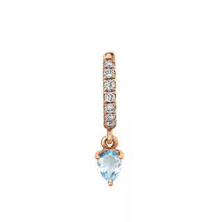 Aquamarine Water Drop Goddess Hoop Single Rose Gold  by Logan Hollowell Jewelry