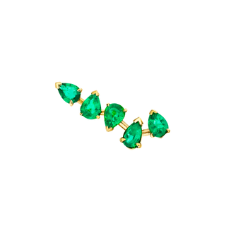 18k Reverse Water Drop 5 Emerald Earrings Yellow Gold Single Right  by Logan Hollowell Jewelry