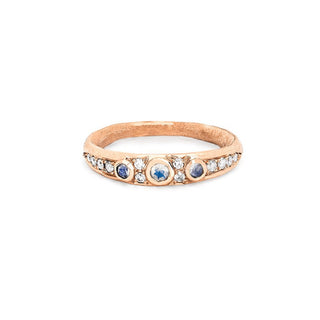 Queen Three Blue Moonstone Pavé Diamond Band Small Rose Gold 2  by Logan Hollowell Jewelry