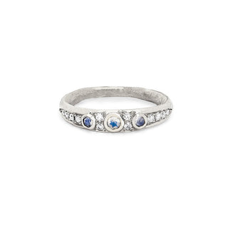 Queen Three Blue Moonstone Pavé Diamond Band Small White Gold 2  by Logan Hollowell Jewelry