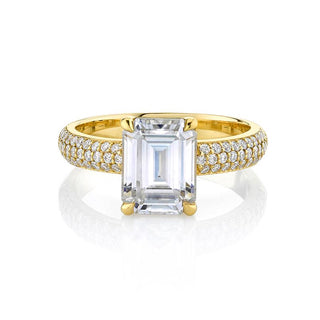 Emerald Cut Diamond Setting with Pavé Cloud Fit Band Yellow Gold   by Logan Hollowell Jewelry