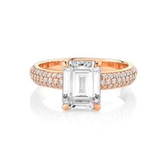 Emerald Cut Diamond Setting with Pavé Cloud Fit Band Rose Gold   by Logan Hollowell Jewelry