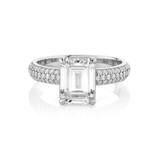 Emerald Cut Diamond Setting with Pavé Cloud Fit Band White Gold   by Logan Hollowell Jewelry