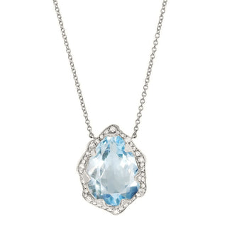 Queen Water Drop Aquamarine Necklace with Full Pavé Diamond Halo Necklace White Gold  by Logan Hollowell Jewelry