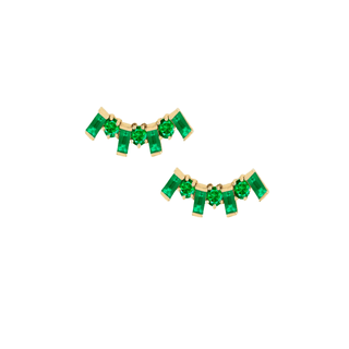 Deco Emerald Queen Studs Pair Yellow Gold  by Logan Hollowell Jewelry