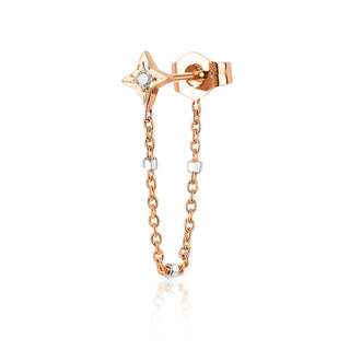 Four Point Star Chain Earring Rose Gold Single  by Logan Hollowell Jewelry