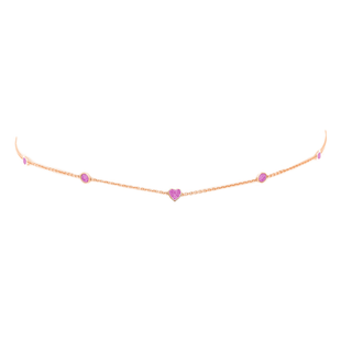 5 or 7 Pink Sapphire Orbit Choker with Heart Center 14"-15" Rose Gold 5 Pink Sapphire by Logan Hollowell Jewelry