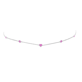 5 or 7 Pink Sapphire Orbit Choker with Heart Center 14"-15" White Gold 5 Pink Sapphire by Logan Hollowell Jewelry
