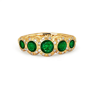 Queen 5 Emerald Band with Sprinkled Diamonds Yellow Gold 5  by Logan Hollowell Jewelry