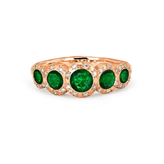 Queen 5 Emerald Band with Sprinkled Diamonds Rose Gold 5  by Logan Hollowell Jewelry