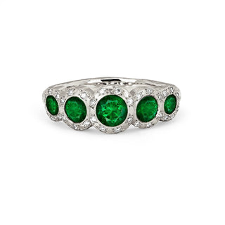 Queen 5 Emerald Band with Sprinkled Diamonds White Gold 5  by Logan Hollowell Jewelry